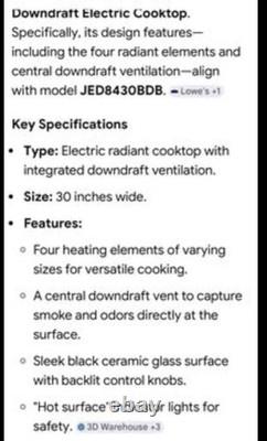JennAir JED8430BDB 30 Inch Downdraft Cooktop 4-Burner Glass Ceramic Black